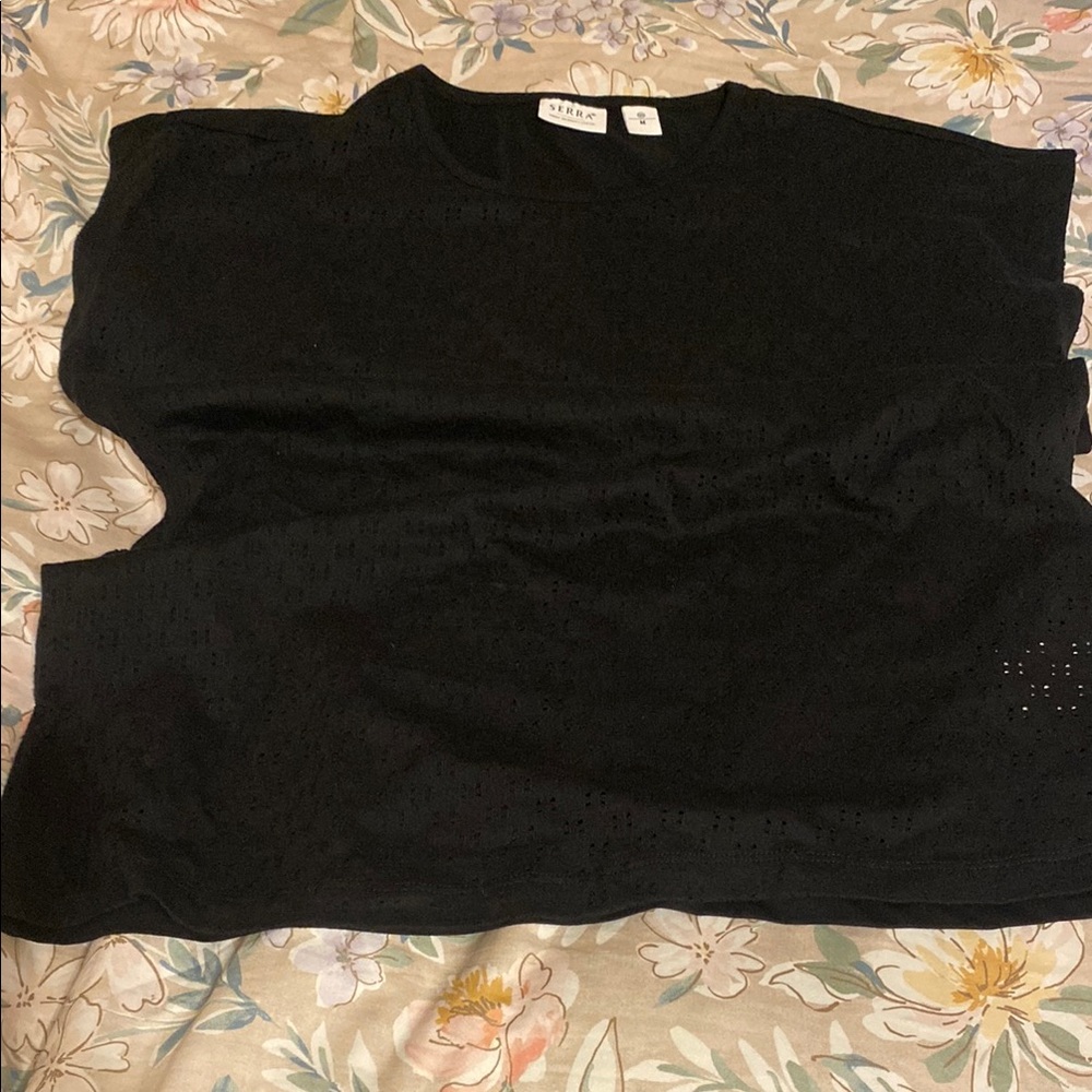 Serra Black Eyelet Tee